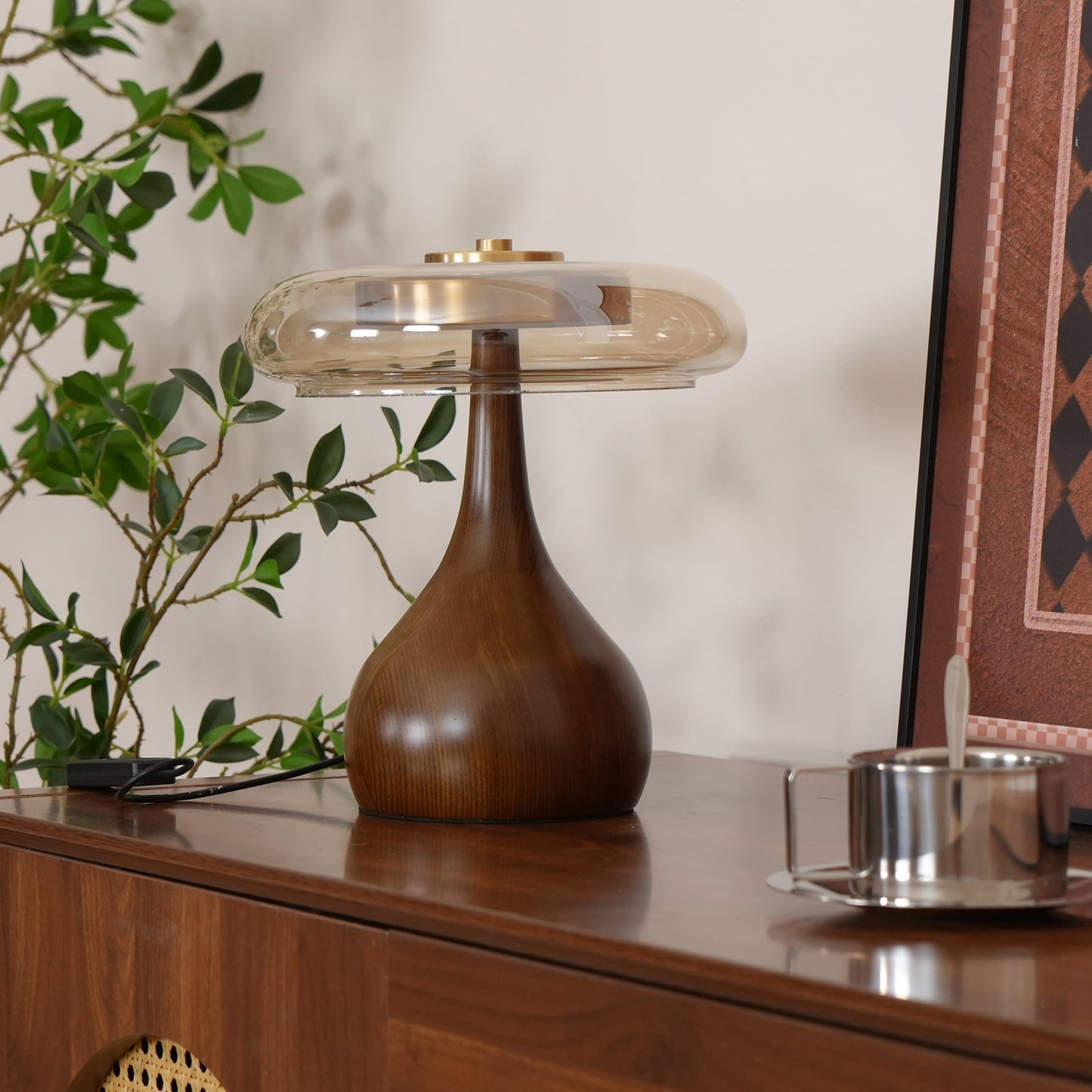 Velora Glass Wood Table Lamp