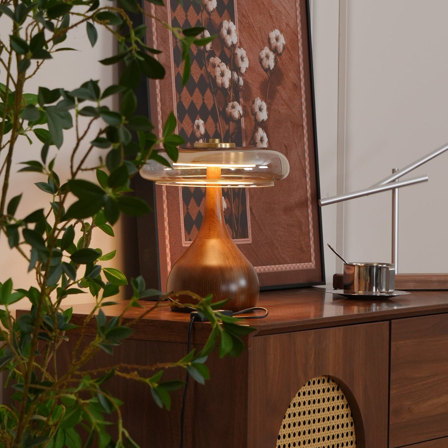 Velora Glass Wood Table Lamp