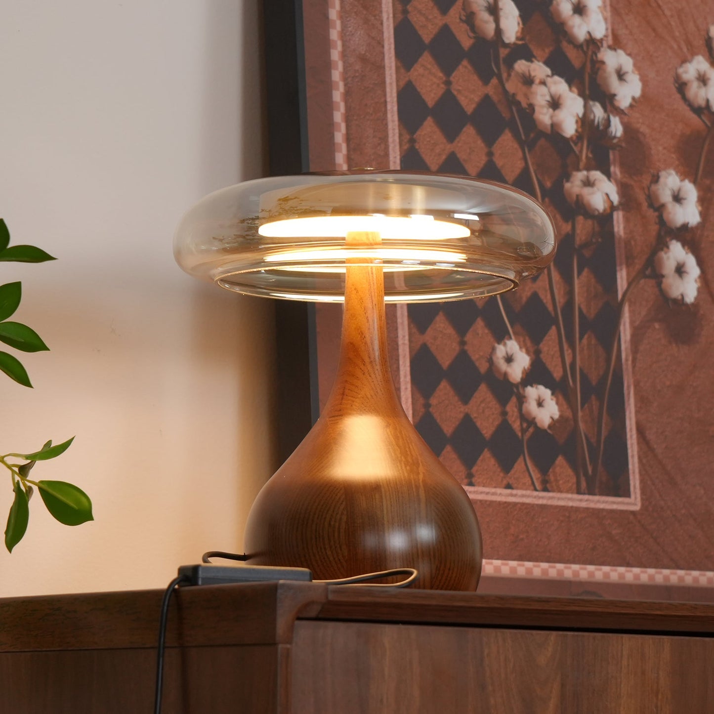 Velora Glass Wood Table Lamp