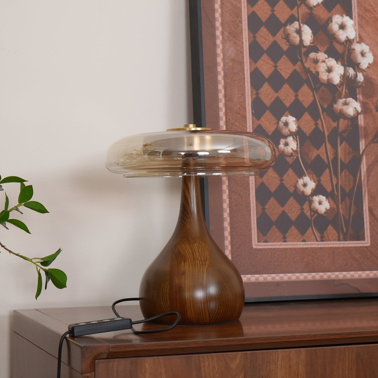 Velora Glass Wood Table Lamp
