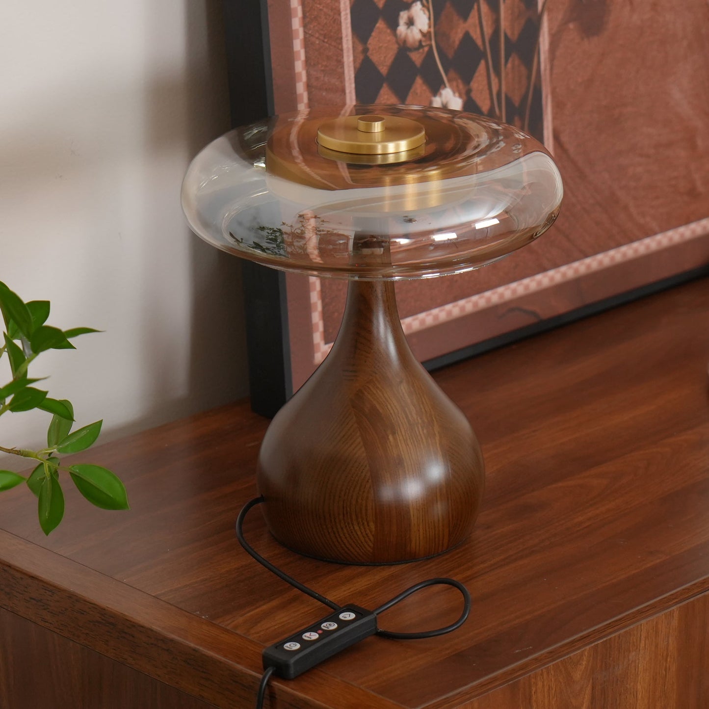 Velora Glass Wood Table Lamp