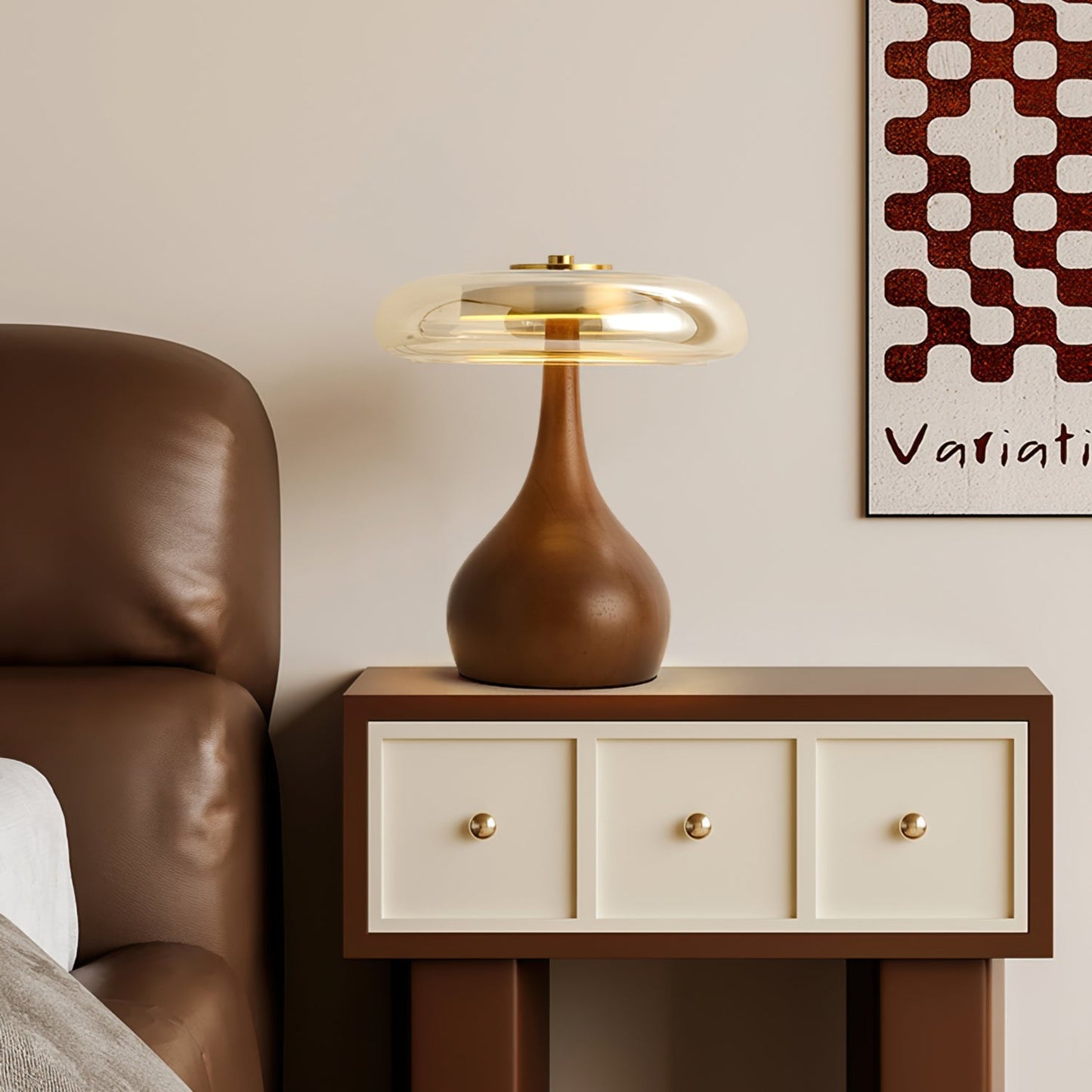 Velora Glass Wood Table Lamp