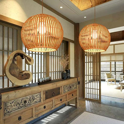 Handwoven Bamboo Chandelier Light with Adjustable Cord – Natural Design for Cozy Ambient Illumination 1
