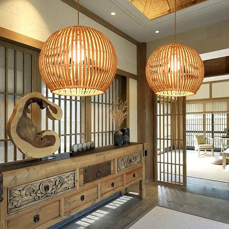 Handwoven Bamboo Chandelier Light with Adjustable Cord – Natural Design for Cozy Ambient Illumination 1
