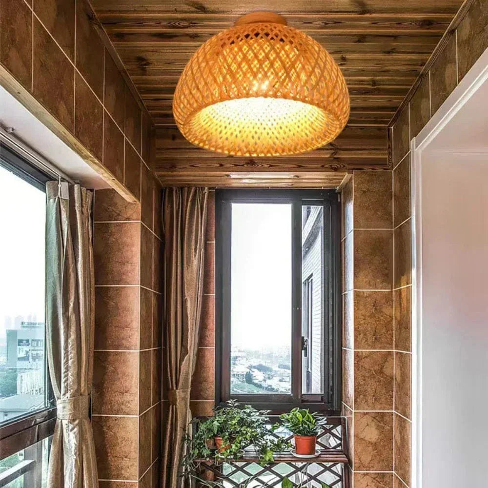 BambooGlow – Eco-Friendly Ceiling Light with Handwoven Design – Customizable E27 Socket for Warm Atmosphere 4