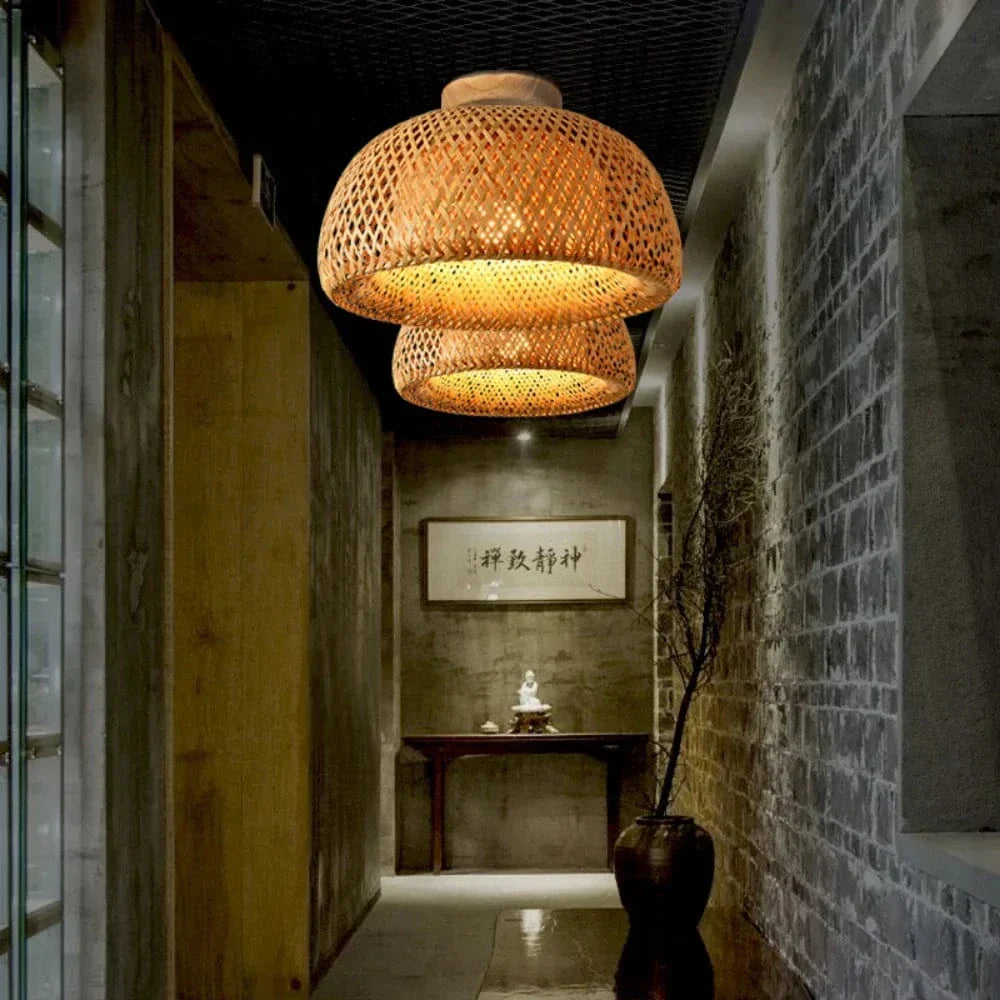 BambooGlow – Eco-Friendly Ceiling Light with Handwoven Design – Customizable E27 Socket for Warm Atmosphere 5