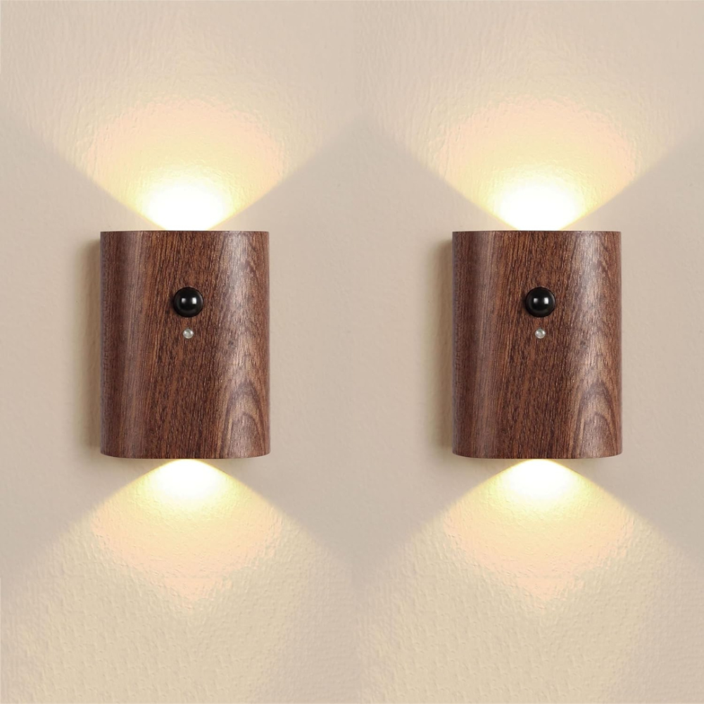 Smart LED Wall Lamp – Wireless Wooden Design with Motion Sensor for Instant Illumination 1