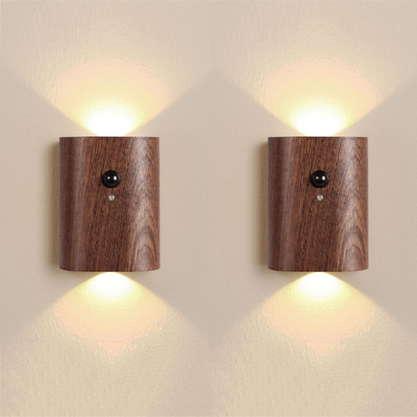 Smart LED Wall Lamp – Wireless Wooden Design with Motion Sensor for Instant Illumination 1