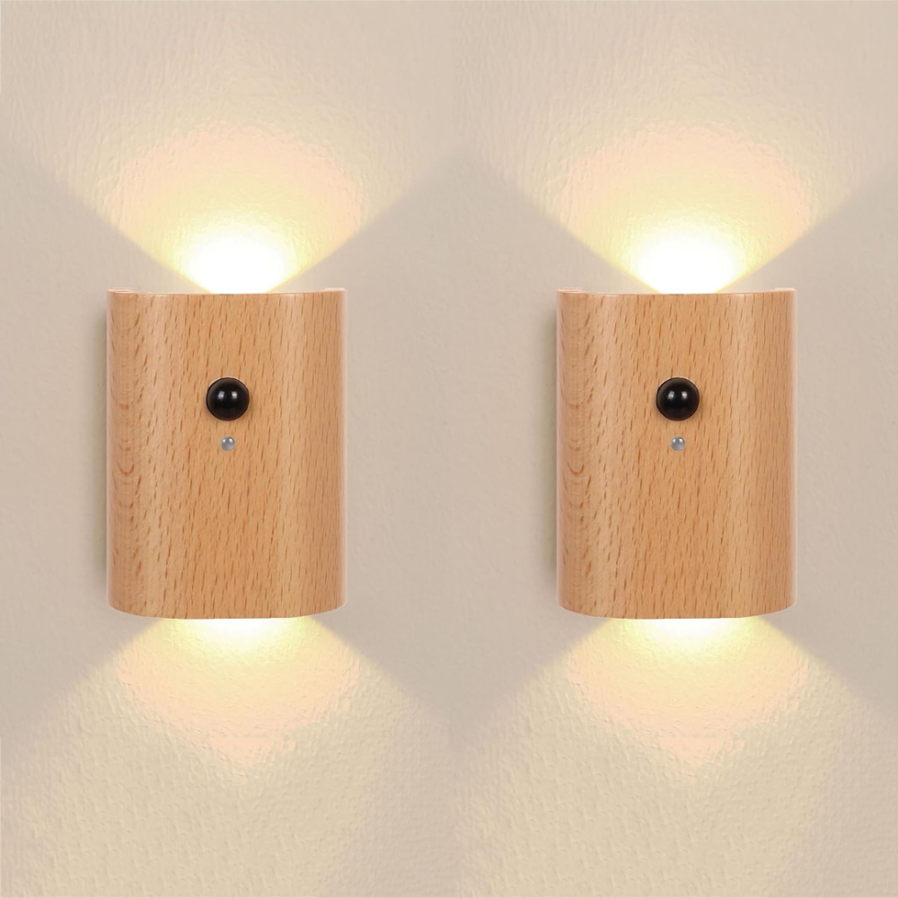 Smart LED Wall Lamp – Wireless Wooden Design with Motion Sensor for Instant Illumination 2
