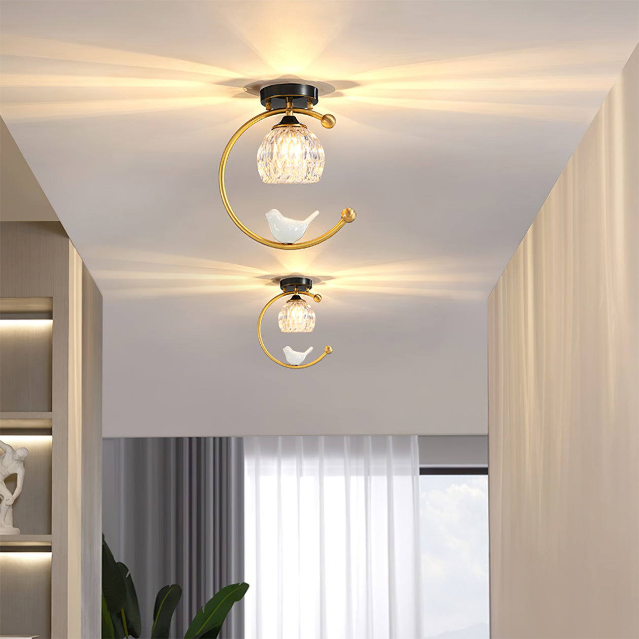 Serapha Crystal Bird Flush Light
