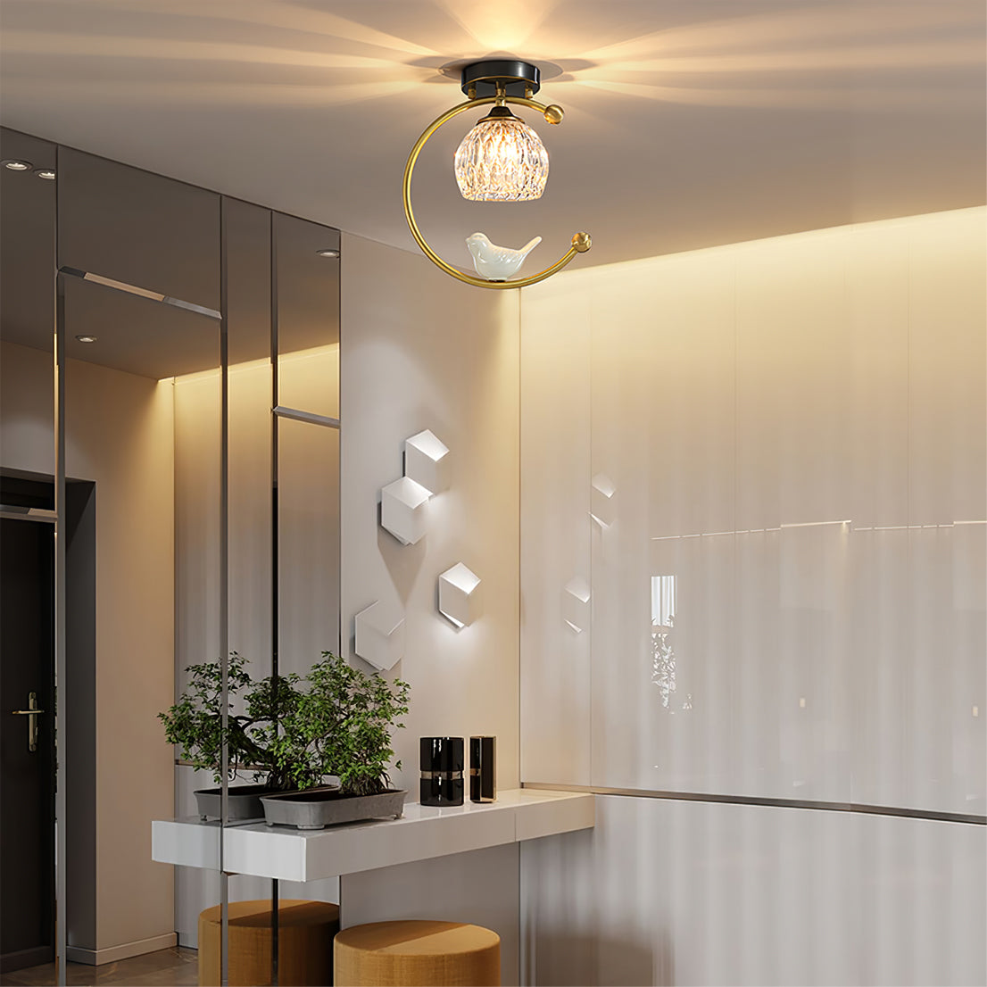 Serapha Crystal Bird Flush Light