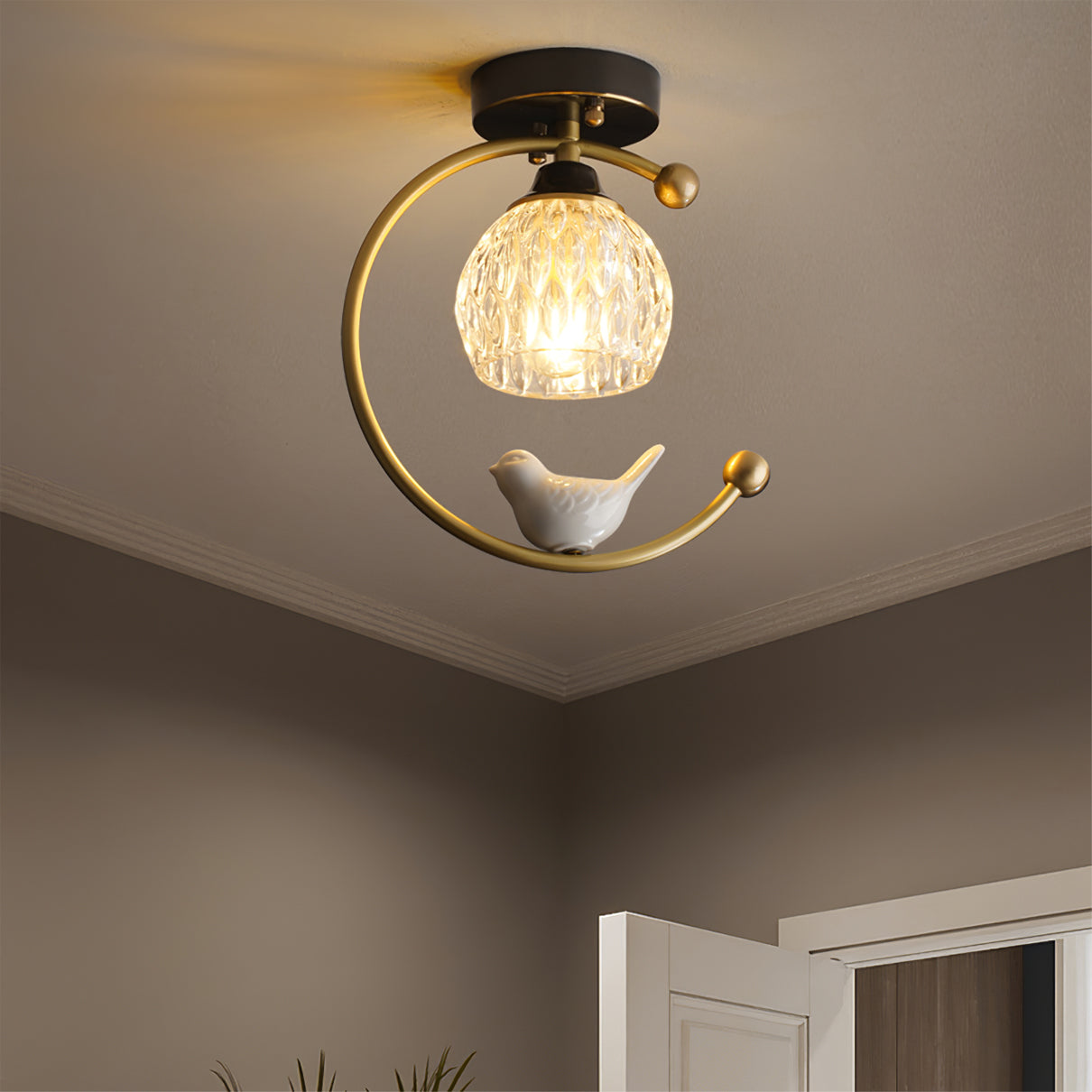 Serapha Crystal Bird Flush Light