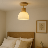 Nordic Wood Ribbed Glass Ceiling Light