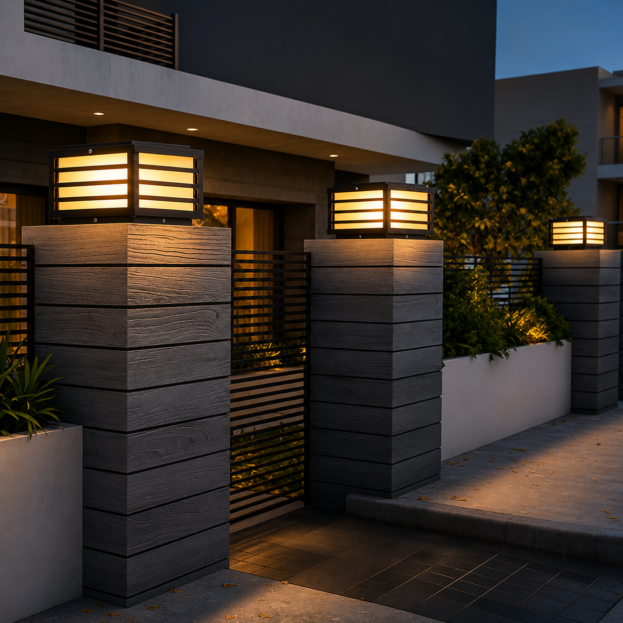 Modern Square Grid LED Pillar Light