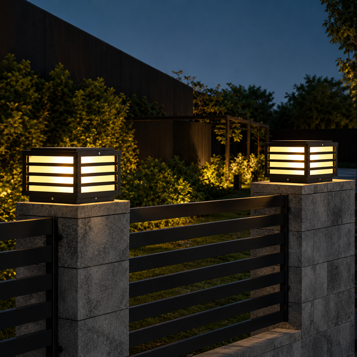 Modern Square Grid LED Pillar Light