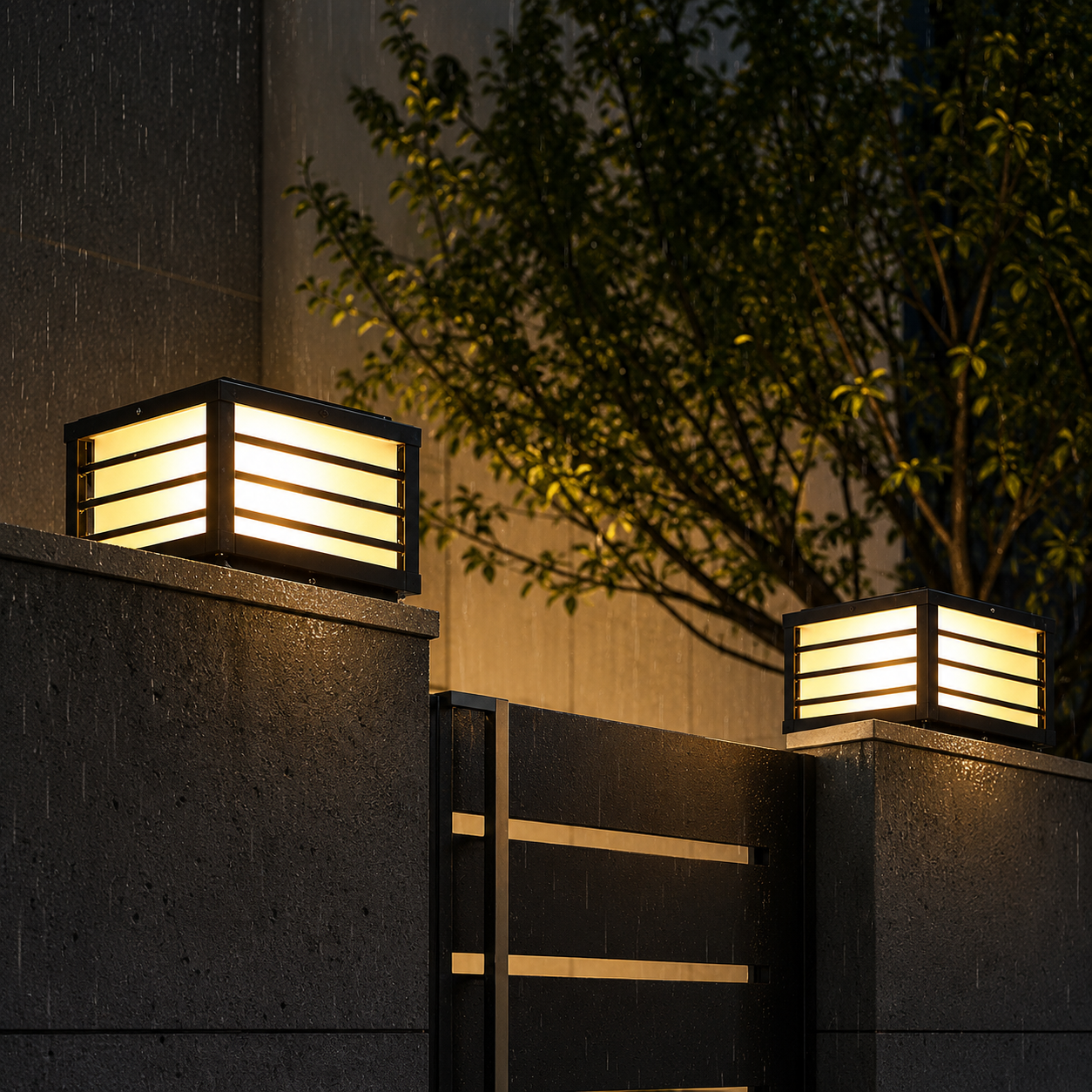 Modern Square Grid LED Pillar Light