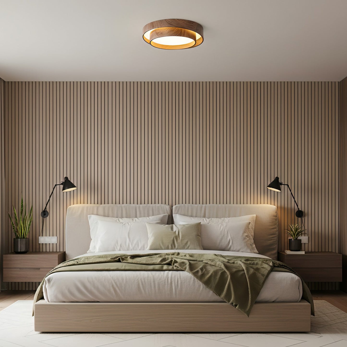 Orielle Wood Ring Flush Ceiling Light