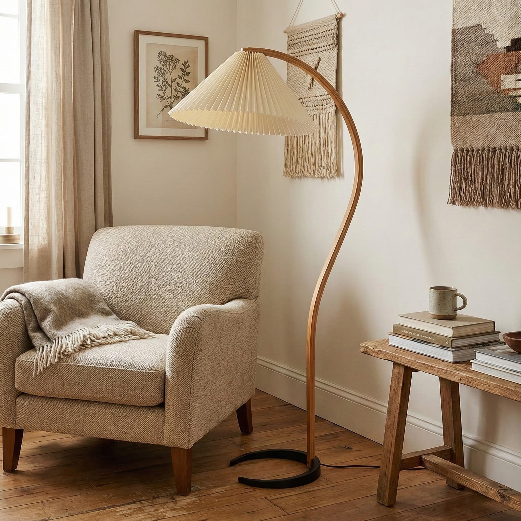 Nuvora Wooden Arc Floor Lamp- Modern Floor Light with Soft Glow