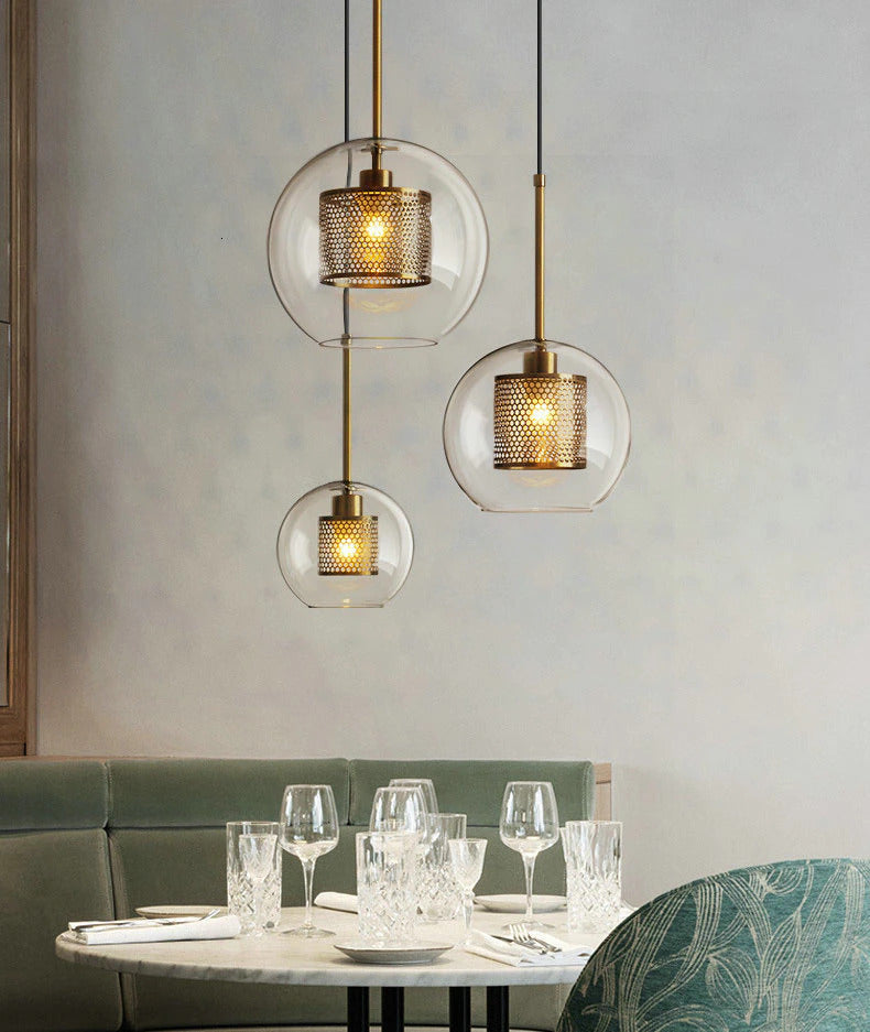 Adonia Glass Pendant Lamp - Retro Design with Honeycomb Brass Shade for Elegant Lighting 19