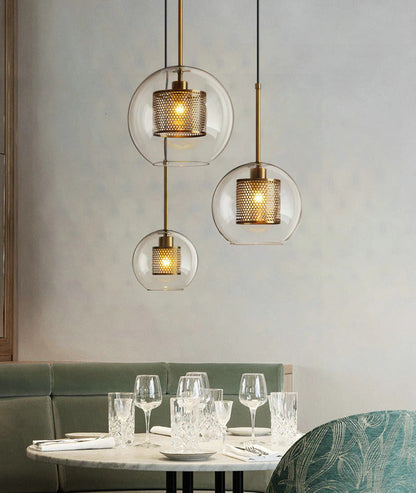 Adonia Glass Pendant Lamp - Retro Design with Honeycomb Brass Shade for Elegant Lighting 19
