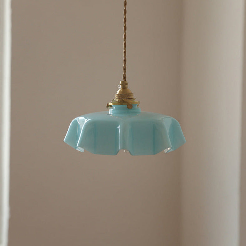Floral Elegance Pendant Lamp - Adjustable Glass Ceiling Light with Brass Accents 5