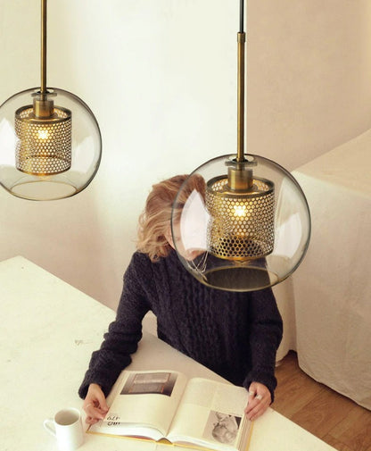 Adonia Glass Pendant Lamp - Retro Design with Honeycomb Brass Shade for Elegant Lighting 22