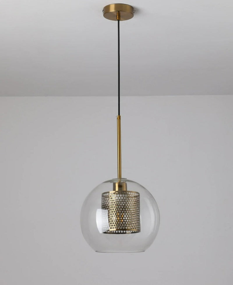 Adonia Glass Pendant Lamp - Retro Design with Honeycomb Brass Shade for Elegant Lighting 27