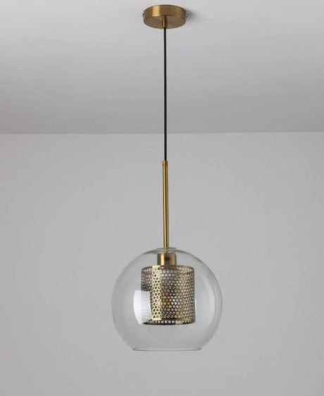 Adonia Glass Pendant Lamp - Retro Design with Honeycomb Brass Shade for Elegant Lighting 27