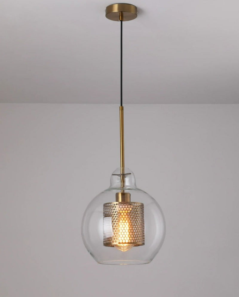 Adonia Glass Pendant Lamp - Retro Design with Honeycomb Brass Shade for Elegant Lighting 26