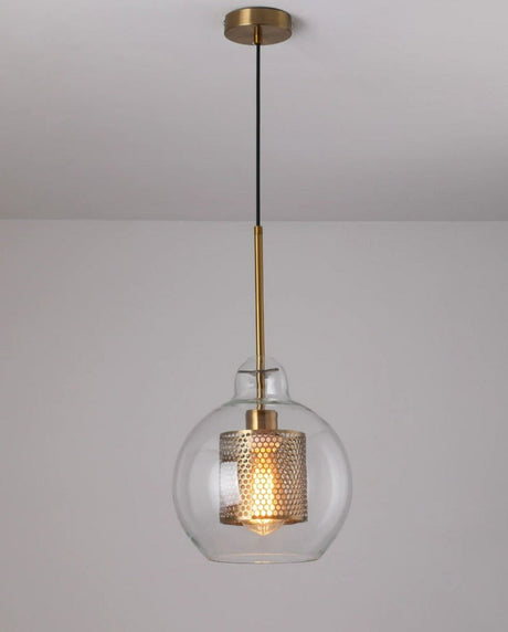Adonia Glass Pendant Lamp - Retro Design with Honeycomb Brass Shade for Elegant Lighting 26