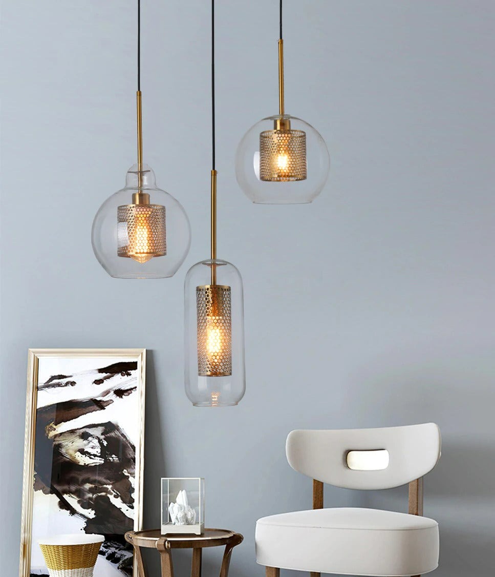 Adonia Glass Pendant Lamp - Retro Design with Honeycomb Brass Shade for Elegant Lighting 24