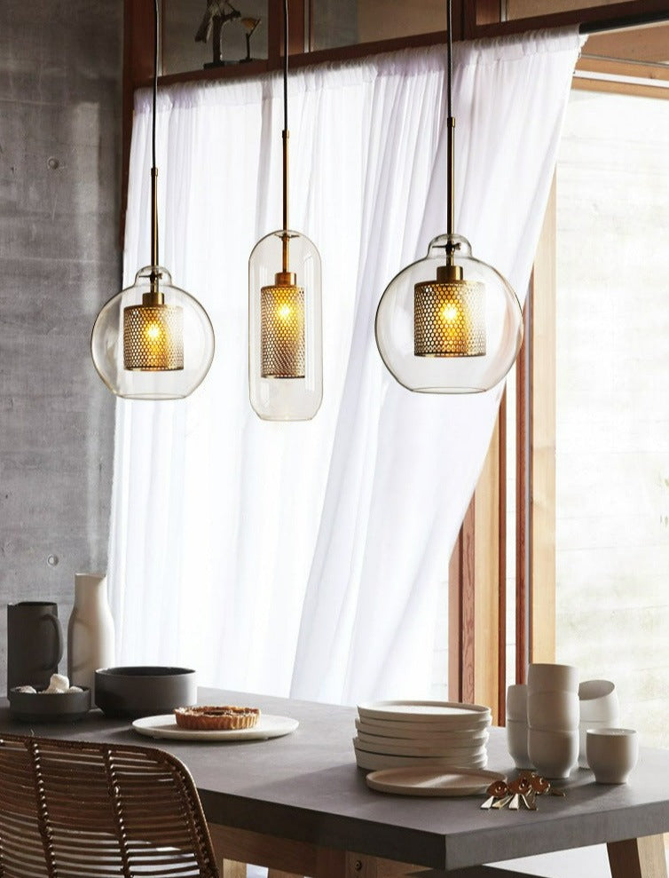 Adonia Glass Pendant Lamp - Retro Design with Honeycomb Brass Shade for Elegant Lighting 18