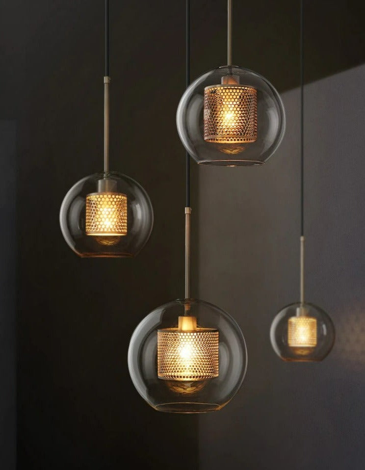Adonia Glass Pendant Lamp - Retro Design with Honeycomb Brass Shade for Elegant Lighting 15