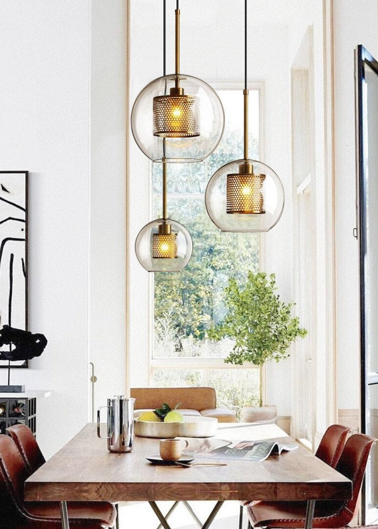 Adonia Glass Pendant Lamp - Retro Design with Honeycomb Brass Shade for Elegant Lighting 11