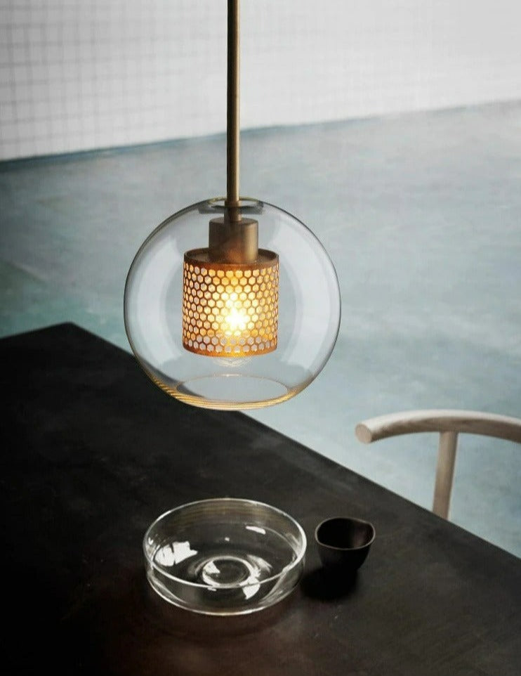 Adonia Glass Pendant Lamp - Retro Design with Honeycomb Brass Shade for Elegant Lighting 25