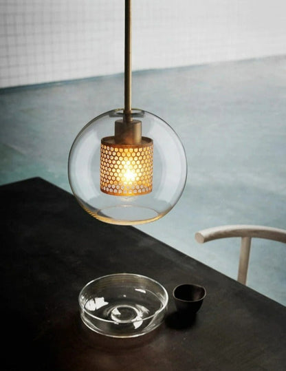 Adonia Glass Pendant Lamp - Retro Design with Honeycomb Brass Shade for Elegant Lighting 25
