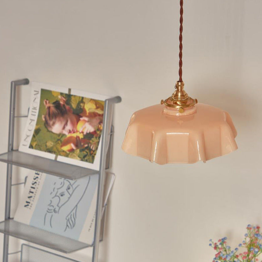 Floral Elegance Pendant Lamp - Adjustable Glass Ceiling Light with Brass Accents 13