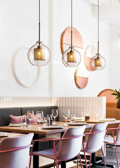 Adonia Glass Pendant Lamp - Retro Design with Honeycomb Brass Shade for Elegant Lighting 12