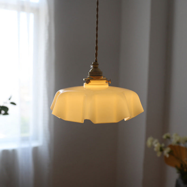 Floral Elegance Pendant Lamp - Adjustable Glass Ceiling Light with Brass Accents 19