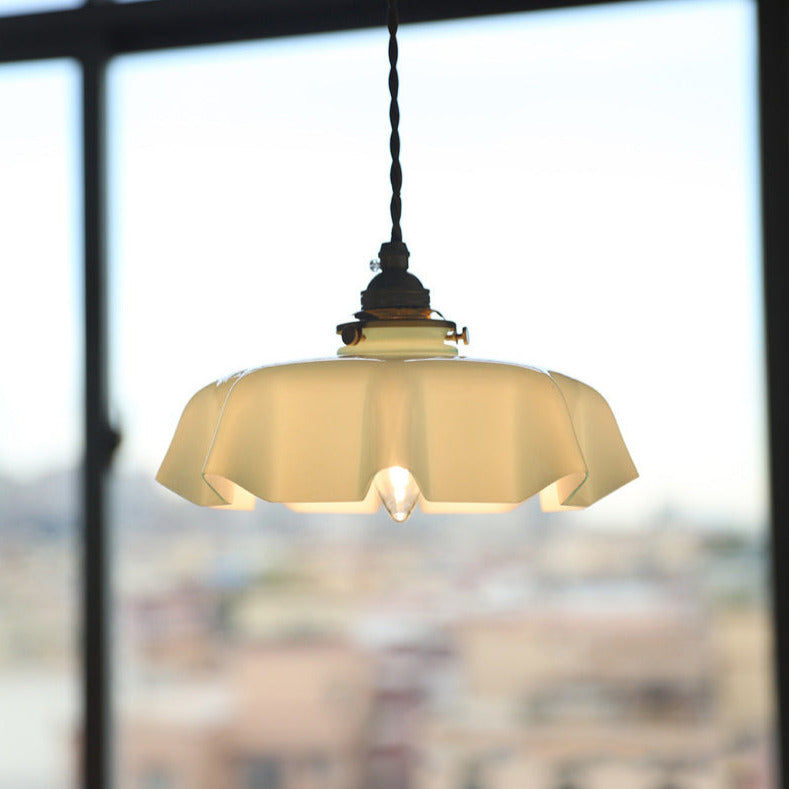 Floral Elegance Pendant Lamp - Adjustable Glass Ceiling Light with Brass Accents 17