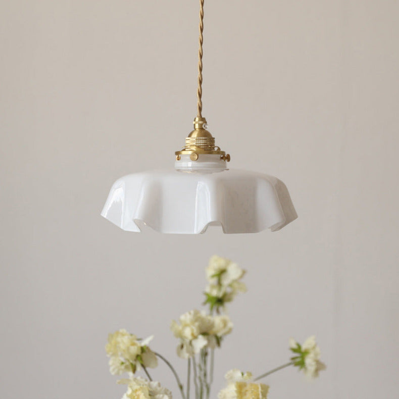 Floral Elegance Pendant Lamp - Adjustable Glass Ceiling Light with Brass Accents 21