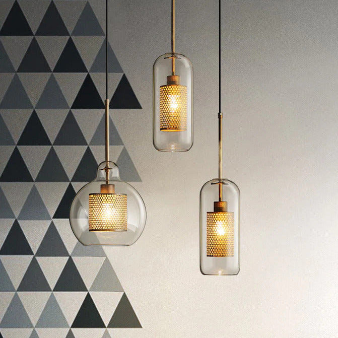 Adonia Glass Pendant Lamp - Retro Design with Honeycomb Brass Shade for Elegant Lighting 8