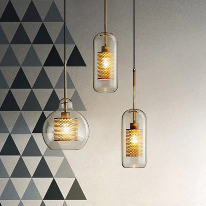 Adonia Glass Pendant Lamp - Retro Design with Honeycomb Brass Shade for Elegant Lighting 8