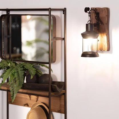Rustic Charm | Black Lantern Wall Light with Natural Wood Accent – Vintage Style for Indoor and Outdoor Ambiance 1