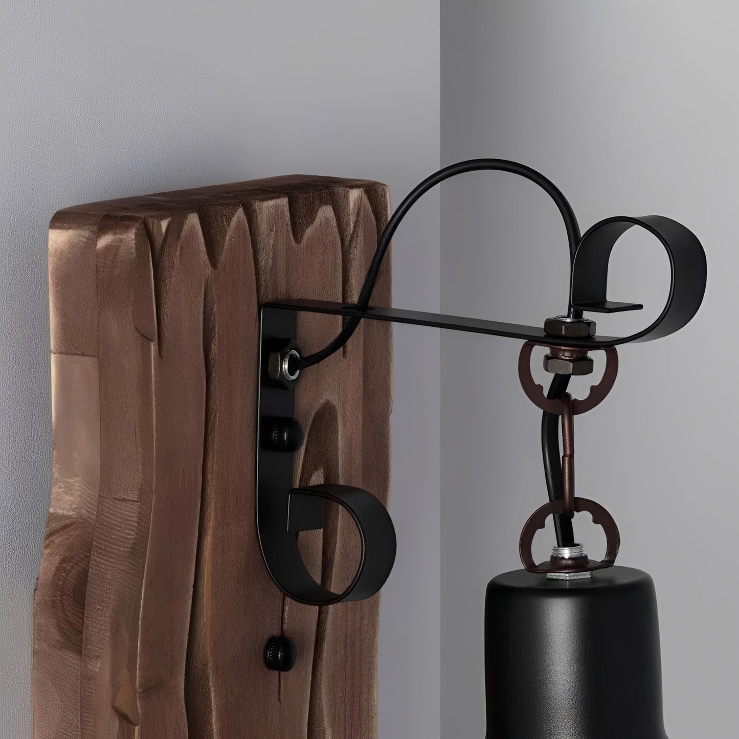 Rustic Charm | Black Lantern Wall Light with Natural Wood Accent – Vintage Style for Indoor and Outdoor Ambiance 4