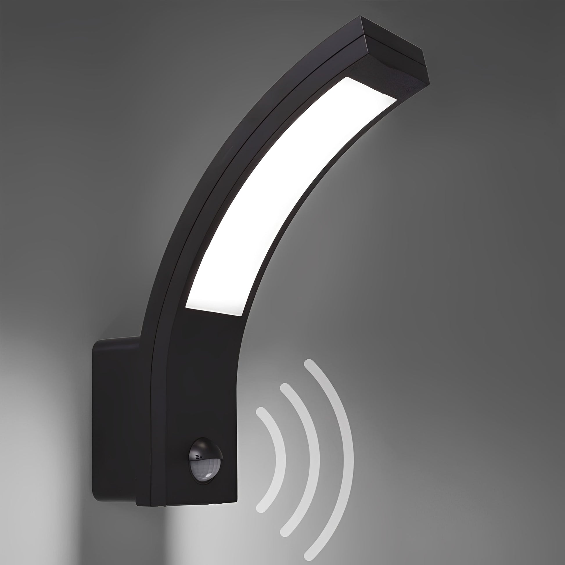 Lunox | Black Curved LED Wall Lamp with Motion Sensor – Modern Design for Outdoor Security 1