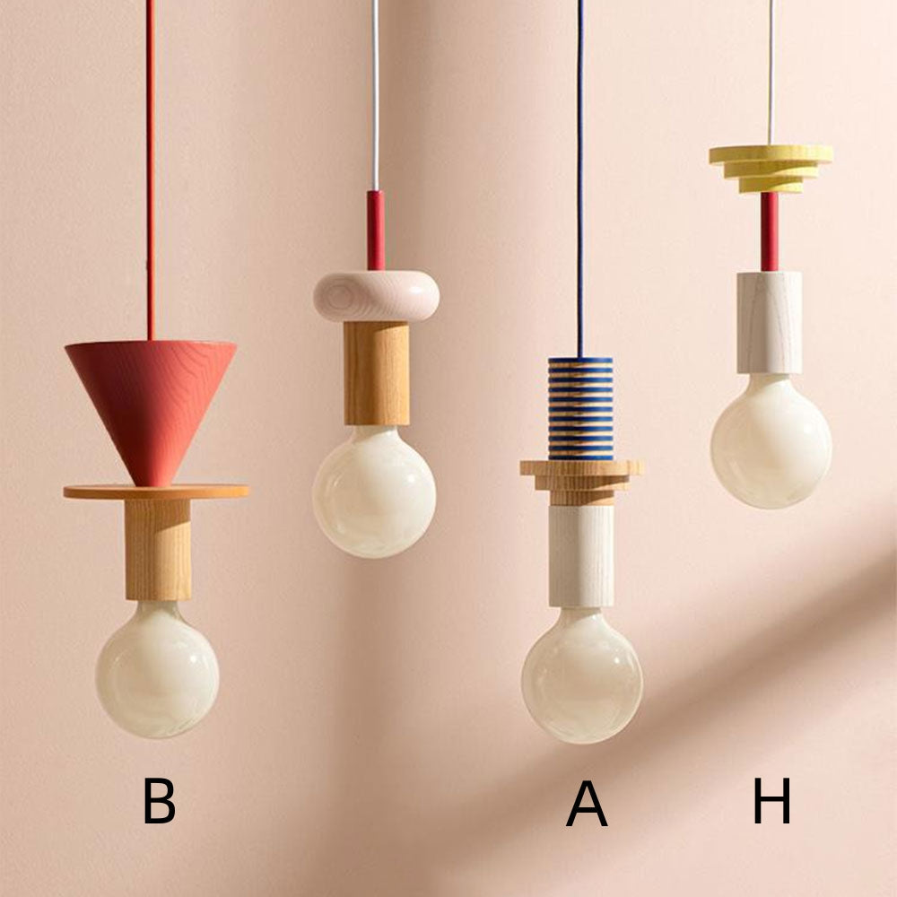 Vibrant Block Pendant Lamp - Colorful Wooden Design with Adjustable Cord for Modern Interiors 11