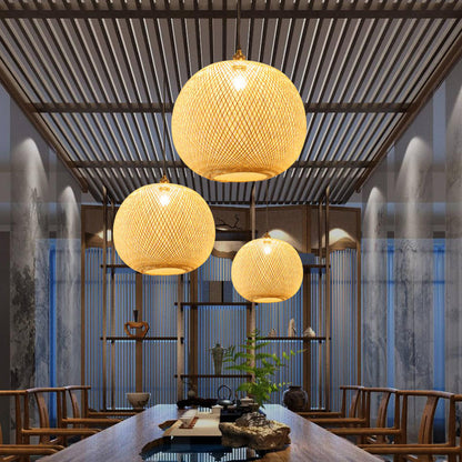 Bamboo Handwoven Pendant Lamp Shade - Lightweight Ceiling Fixture for Home Decor 2
