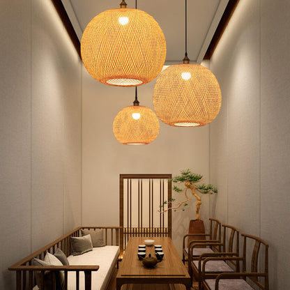 Bamboo Handwoven Pendant Lamp Shade - Lightweight Ceiling Fixture for Home Decor 4