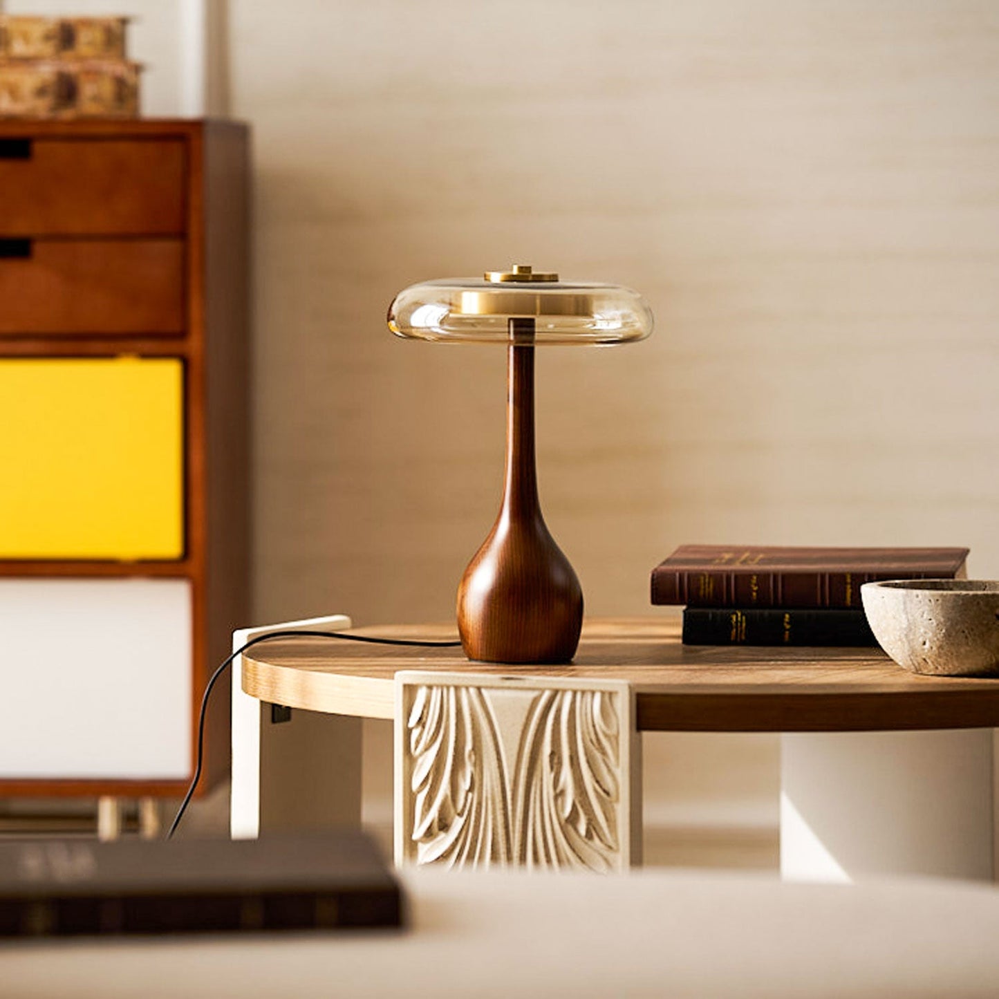 Velora Glass Wood Table Lamp
